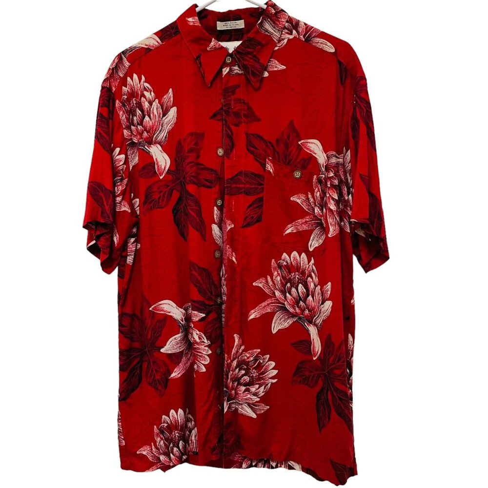 Ron Chereskin Mens Red Floral Hawaiian Shirt‎ Short Sleeve Button Down Size XL